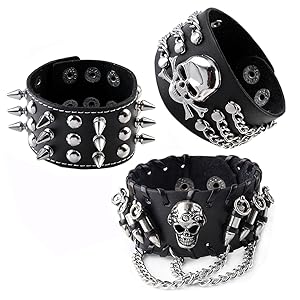 アクセサリー leather studded skull bangle Y2K 00s 2024 New Pink Red 90s Punk Skull Spot Cuspidal Spike Rivet